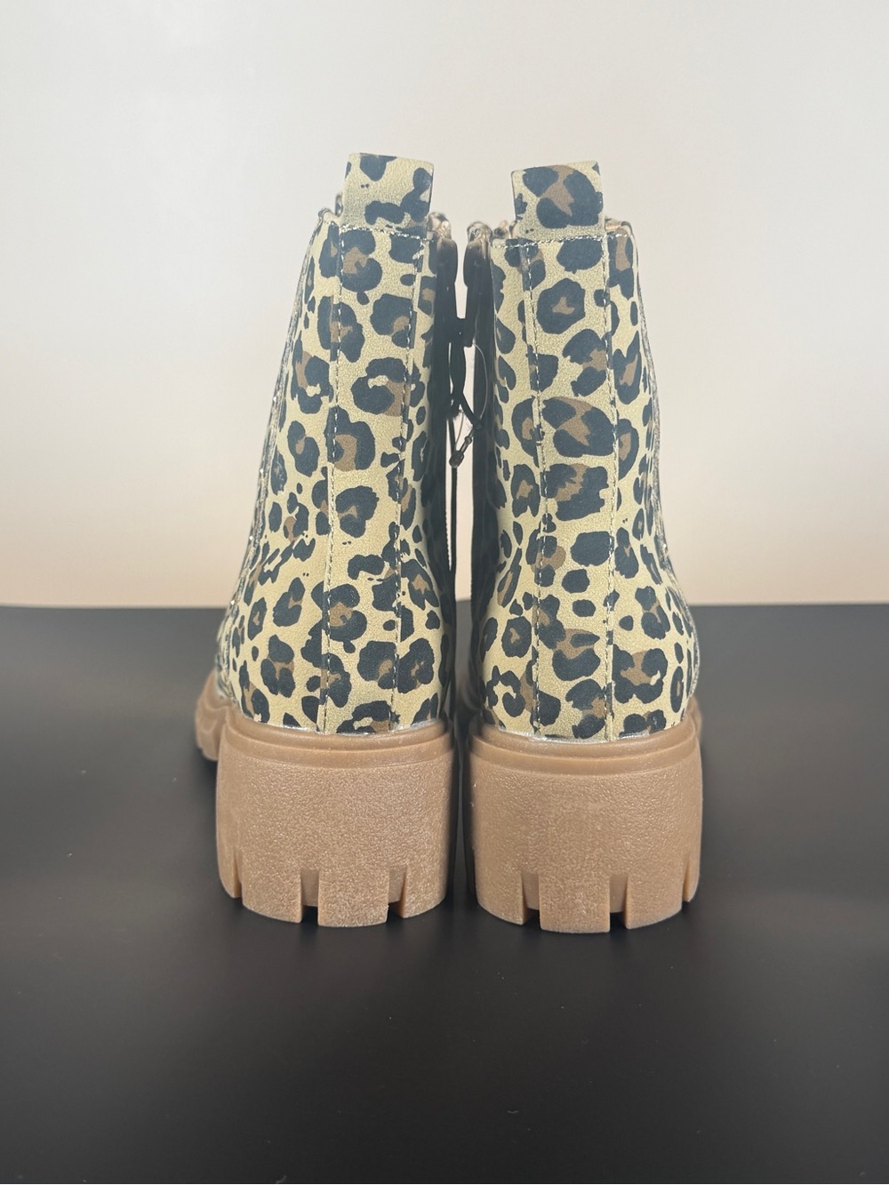 Leopard Print Lace-Up Combat Boots in Beige - Picture 4 of 5